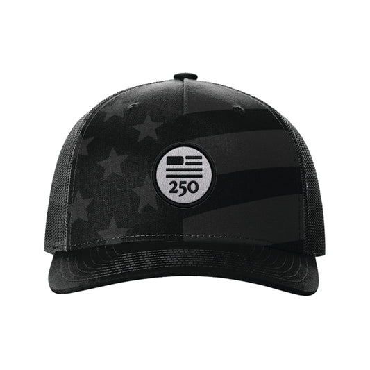 USA 250 HAT - BLACK STARS + STRIPES