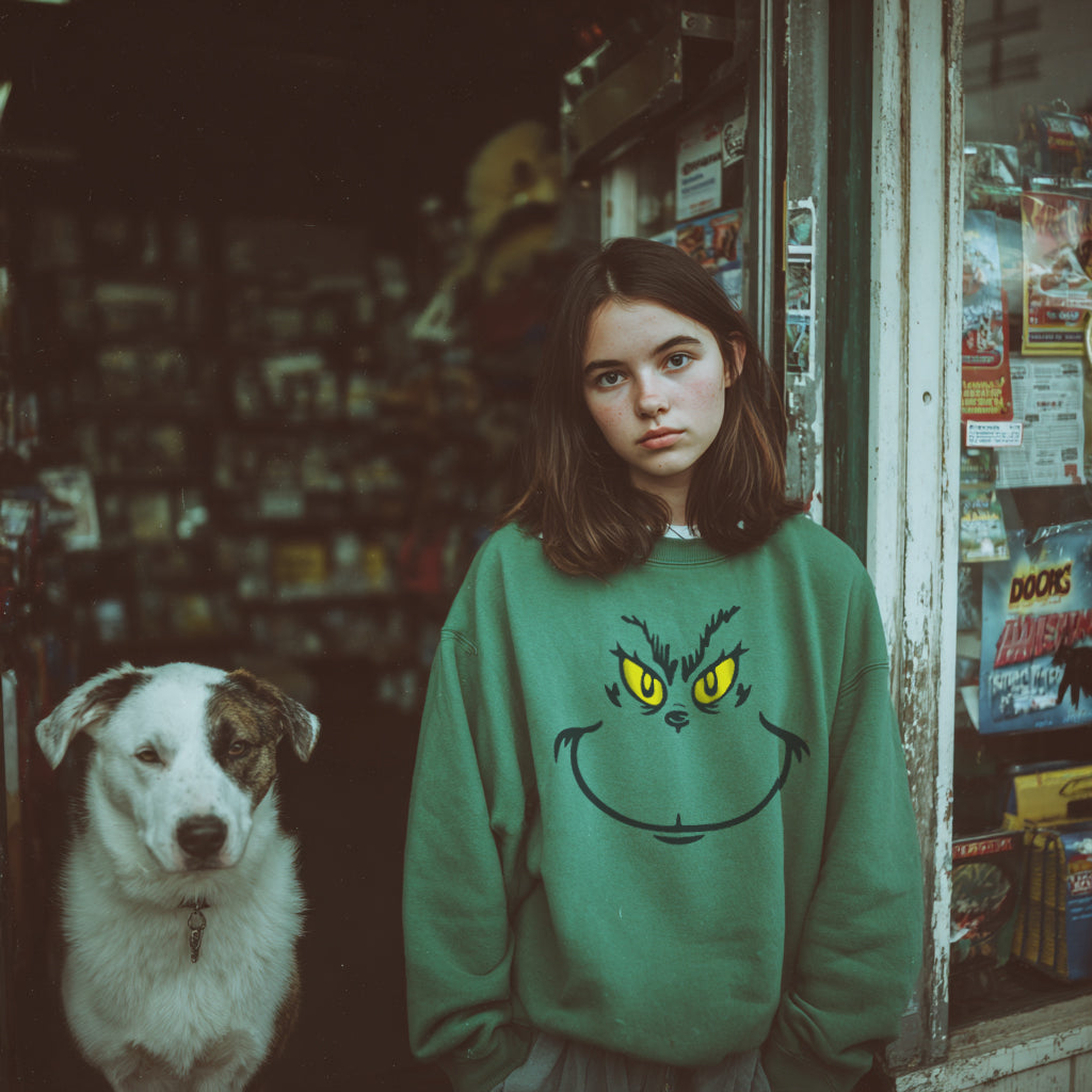 GRUMPY GREEN FACE SWEATSHIRT
