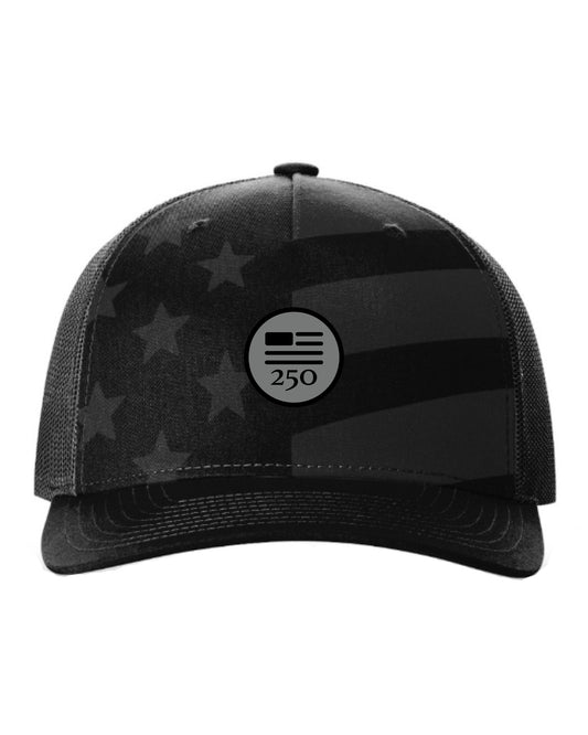 USA 250 HAT - BLACK STARS + STRIPES